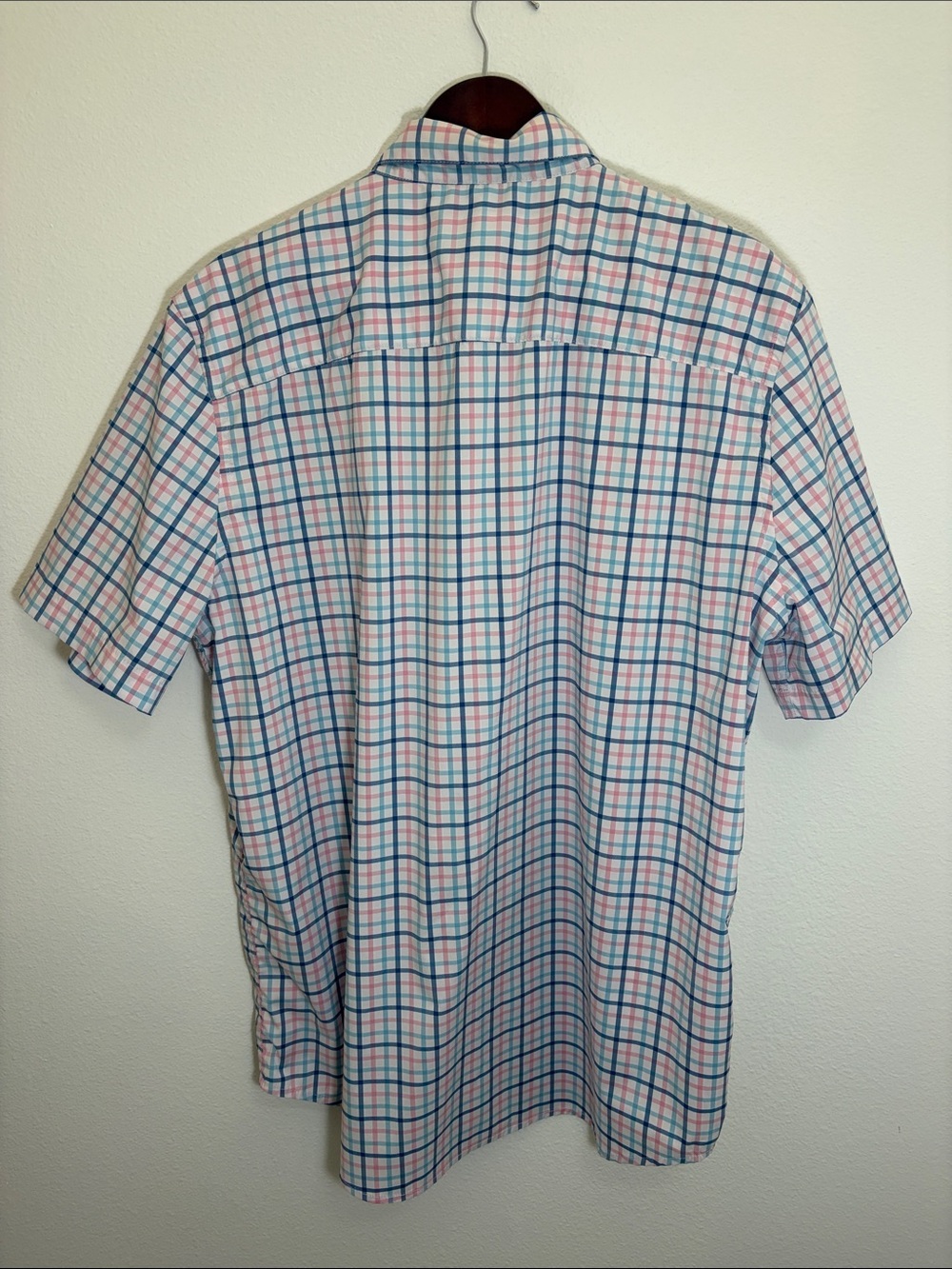 St. John’s Bay Short Sleeve White Pink Blue Plaid Button-Down Shirt - Picture 6 of 7